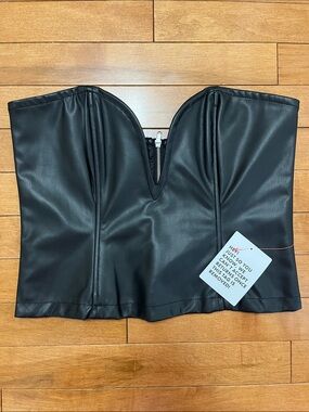 New with tag ASOS Design Black Faux Leather Strapless Corset Top